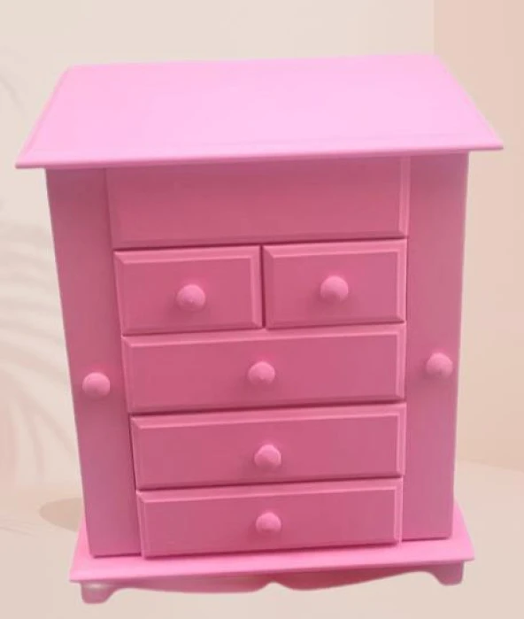 Hobi Adn 90389 Takı Kutu Makyaj Şifonyer Model 9Çekmece Parlak Pembe Ahşap MDF ürün görseli 1
