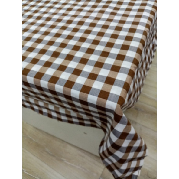 Hayat Home 150x200 Kahverengi Kareli Zefir Kumaş Mutfak Masa Örtüsü ürün görseli 1