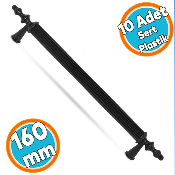 Sert Plastik Çekmece Mutfak Dolap Kapak Kulpu Kulbu 160 mm Siyah Kulp (10 ADET) ürün görseli 1