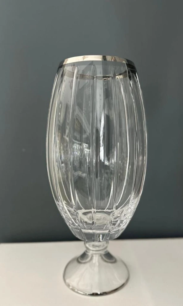 DECORİUM CAM VAZO AYAKLI ACCADEMİA PLATİN M06515-AB ürün görseli 1