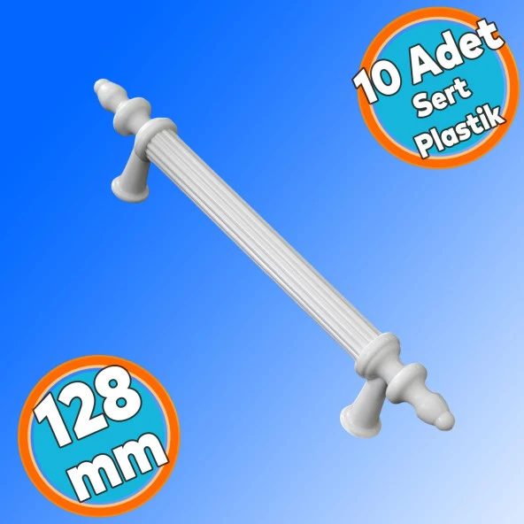 Sert Plastik Beyaz Çekmece Mobilya Mutfak Dolap Kulbu Kulpu Kulpları 128 mm Kulp 10 ADET ürün görseli 1