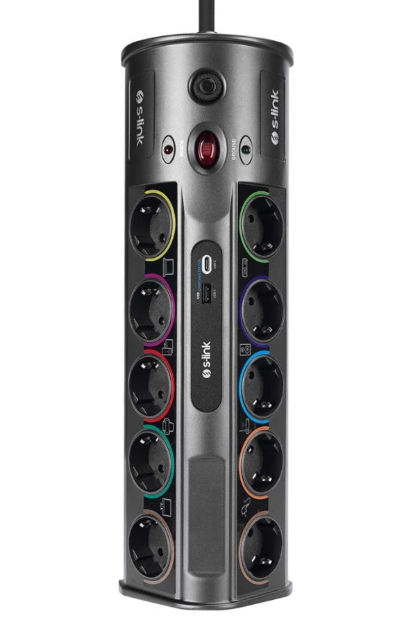 S-link Swapp 3M KABLOLU SP10AF 3M 1860 Joule 1.5mm 1 Usb 1 TYPE-C 2.1A/5V 16A 250V 3680W 10lu Akım Korumalı Priz ürün görseli 1