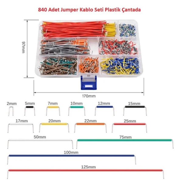 840 Adet Jumper Kablo Seti Plastik Çantada (14 farklı Boy 60 ar adet) ürün görseli 1