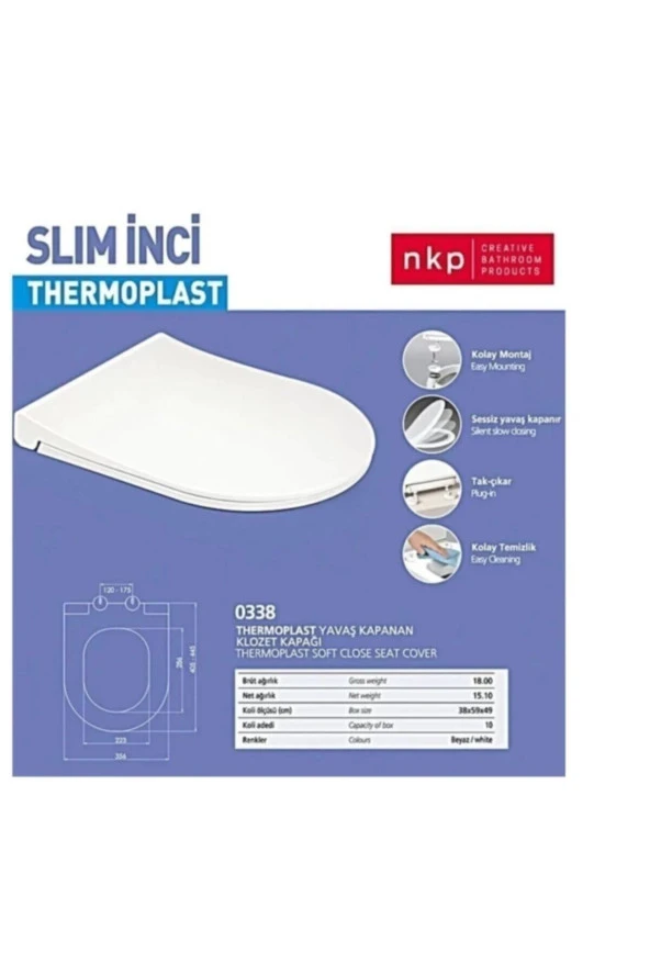 SLİM İNCİ YAVAŞ KAPANAN AMORTİSÖRLÜ KLOZET KAPAĞI (NKP-0338) ürün görseli 1