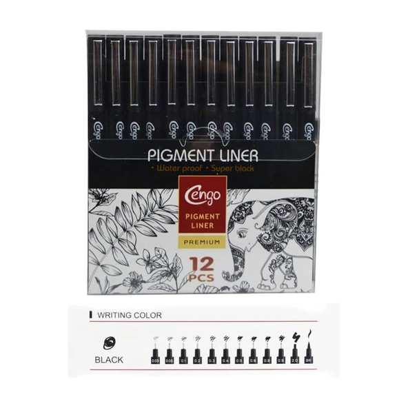 Cengo Pigment Liner Teknik Çizim Kalemi 12'li Set ürün görseli 1