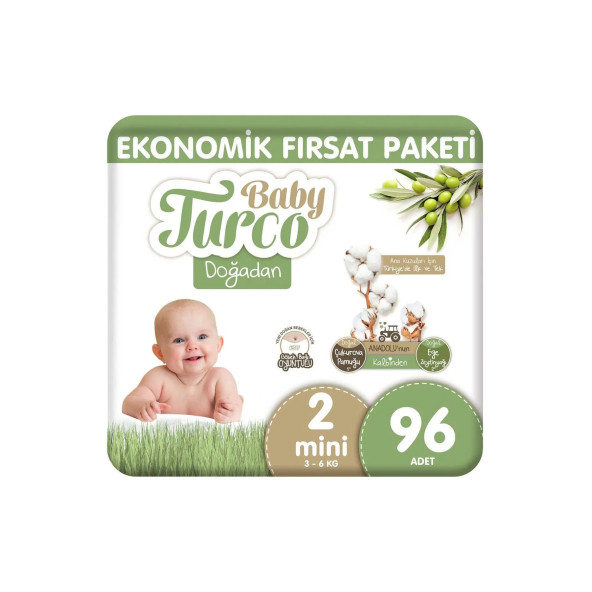 Baby Turco Doğadan Ekonomik Fırsat Paketi Bebek Bezi 2 Numara Mini 96 Adet ürün görseli 1