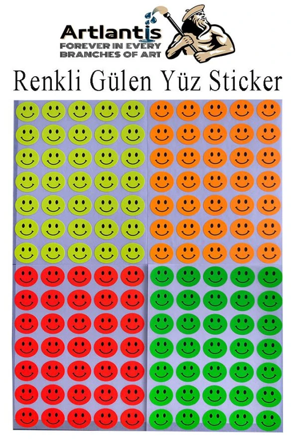 Gülen Yüz Sticker 140 lı 1 Paket 19 mm Fosforlu Turuncu Sarı Pembe Yeşil Gülen Yüz Etiket Çıkartma Okul Etkinlik ürün görseli 1