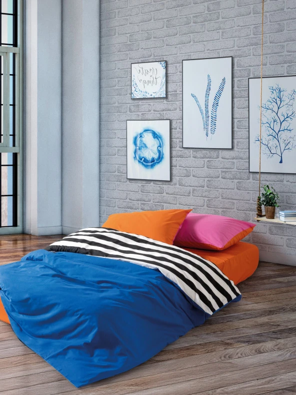 Cozy Home Popping Colors Tek Kişilik Lastikli Çarşaflı Nevresim Takımı Dusk Mavi ürün görseli 1