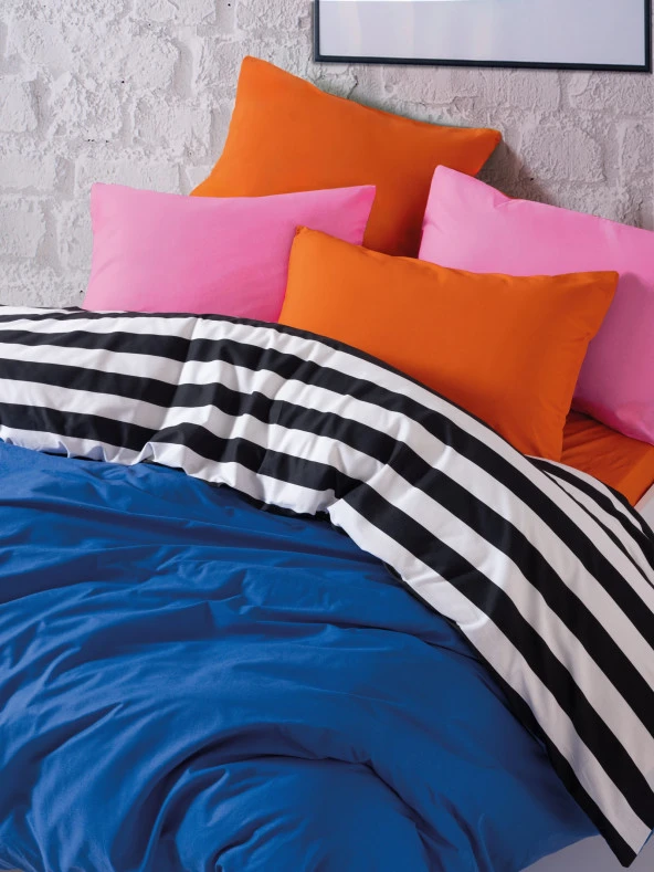 Cozy Home Popping Colors Çift Kişilik Lastikli Çarşaflı Nevresim Takımı Dusk Mavi ürün görseli 1