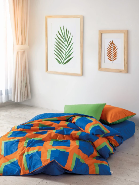 Cozy Home Popping Colors Tek Kişilik Lastikli Çarşaflı Nevresim Takımı Venus Mavi ürün görseli 1