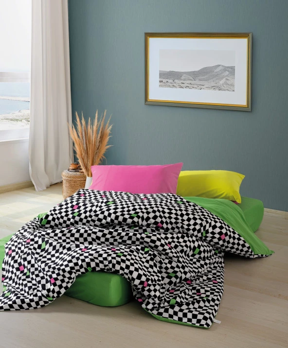 Cozy Home Popping Colors Tek Kişilik Lastikli Çarşaflı Nevresim Takımı Dazzle Yeşil ürün görseli 1