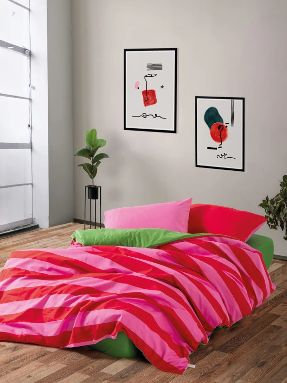 Cozy Home Popping Colors Tek Kişilik Lastikli Çarşaflı Nevresim Takımı Cherie Yeşil ürün görseli 1