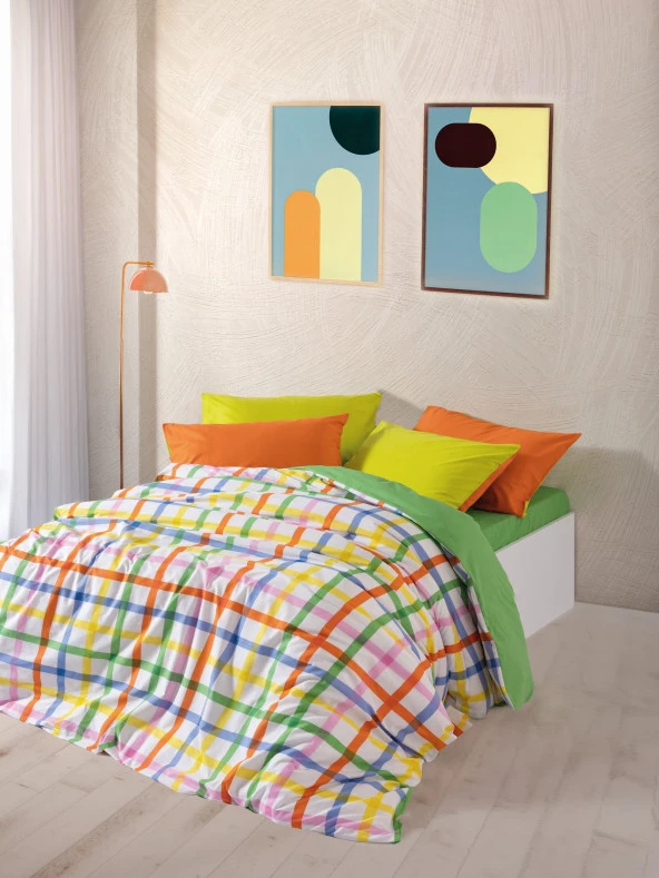 Cozy Home Popping Colors Çift Kişilik Lastikli Çarşaflı Nevresim Takımı Hype Yeşil ürün görseli 1