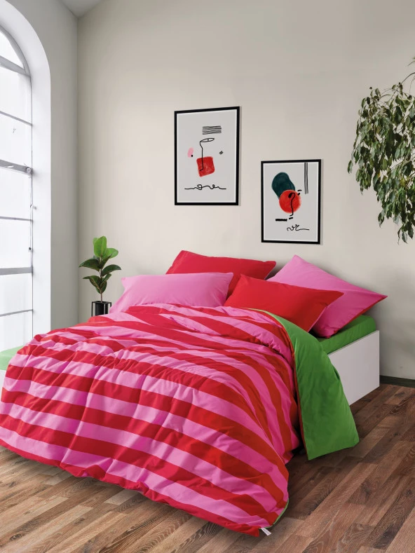 Cozy Home Popping Colors Çift Kişilik Lastikli Çarşaflı Nevresim Takımı Cherie Yeşil ürün görseli 1