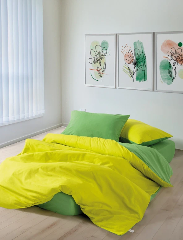 Cozy Home Popping Colors Tek Kişilik Lastikli Çarşaflı Nevresim Takımı Sage Sarı-Yeşil ürün görseli 1