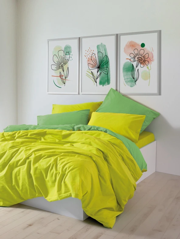 Cozy Home Popping Colors Çift Kişilik Lastikli Çarşaflı Nevresim Takımı Sage Sarı-Yeşil ürün görseli 1