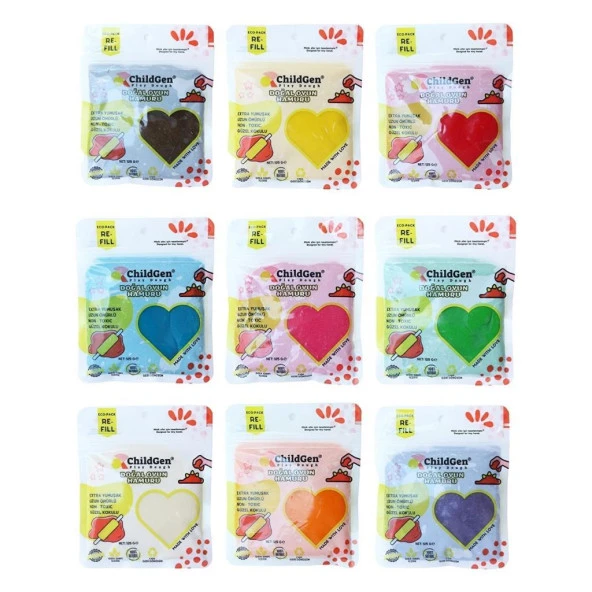 ChildGen Doğal Oyun Hamuru - 9’lu 9X125GR Vakumlu Kartuş Paket - (Ecopack-Refill) ürün görseli 1