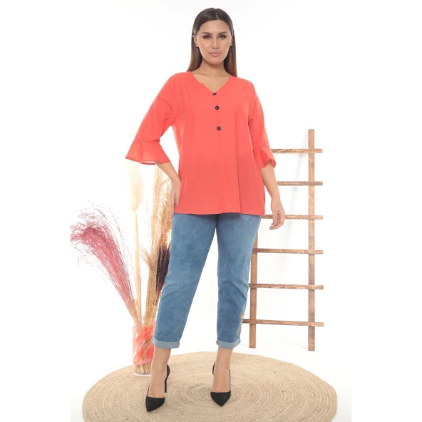 %100 Cotton Büyük Beden Bluz - Resim 2