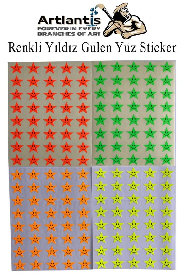 Yıldız Gülen Yüz Sticker 160 lı 1 Paket 17 mm Fosforlu Turuncu Sarı Pembe Yeşil Gülen Yüz Etiket Çıkartma Okul Etkinlik ürün görseli 1