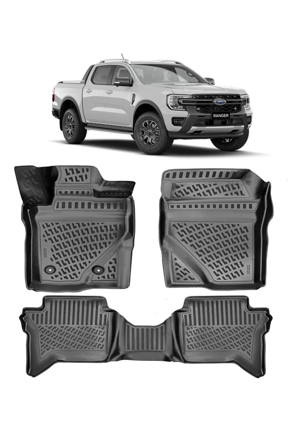 Rizline Ford Ranger 2023 3d Havuzlu Paspas Siyah ürün görseli 1