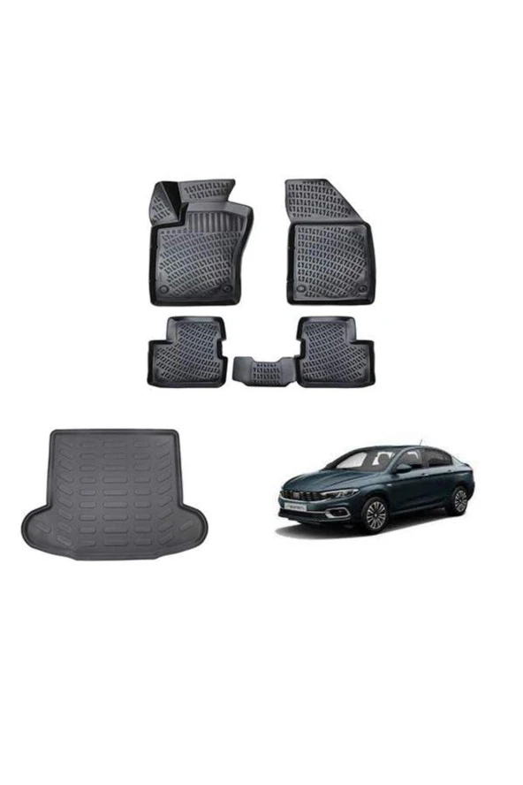 Rizline Fiat Egea 3d Paspas 3d Bagaj Havuzu Sedan 2015-2020 Arası Siyah Set ürün görseli 1