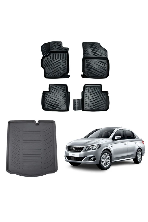 Rizline Peugeot 301 2012 3d Havuzlu Paspas Ve Bagaj Havuzu Siyah ürün görseli 1