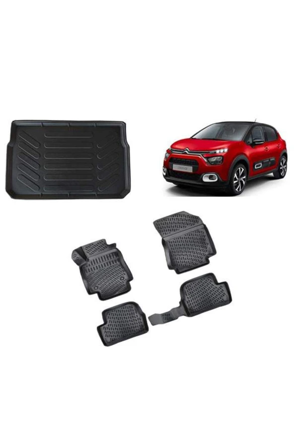 Rizline Citroen C3 2016 Sonrası 3d Paspas Siyah & Bagaj Havuzu Set ürün görseli 1