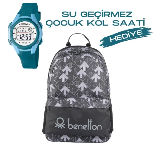 Çocuk Kol Saati Hediyeli Benetton Büyük Kapasiteli Çocuk Okul Çantası B.NT.037038 ürün görseli 1
