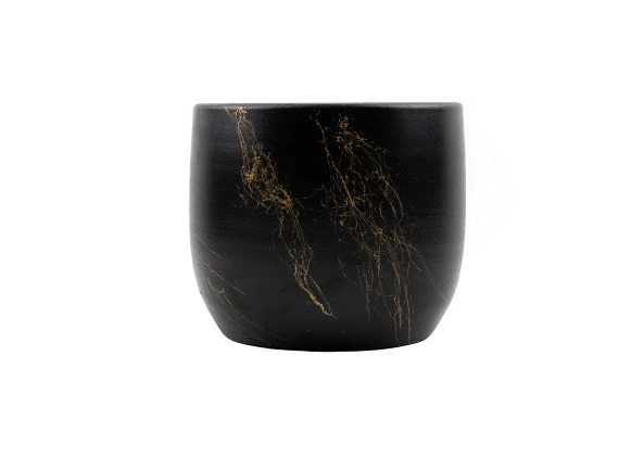 Bitki Tasarımı  Siyah Üzeri Gold Mermer Efektli Toprak Saksı Saksılık Salon Çiçeklik - 19 CM ürün görseli 1