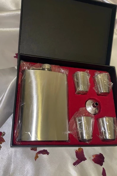 Matara Çelik Paslanmaz Kanyak Viski Takila Matara 4 Shout Bardak Kişiye Özel Yazı Isim Yazılır ürün görseli 1