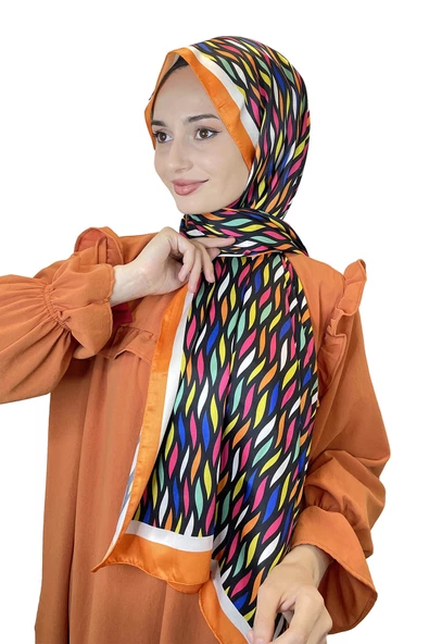 Quare İpeksi Şal Çizgi Desen Şık Tesettür Şal 01106  PORTAKAL RENGİ ürün görseli 1