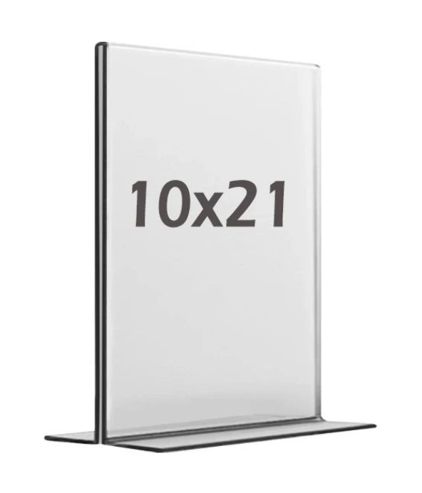 10x21 cm T tipi Dikey Şeffaf Föylük Menü Broşür Etiket Fotoğraflık Masaüstü Stand Sehpa Sunum ürün görseli 1
