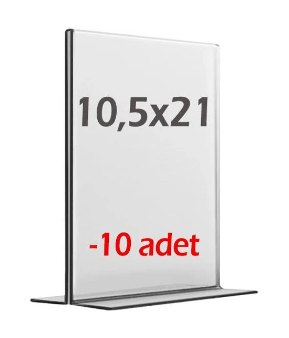 10,5x21 cm T tipi Dikey Şeffaf Föylük (10 Adet) Menü Broşür Etiket Fotoğraflık Masaüstü Stand Sehpa Sunum ürün görseli 1