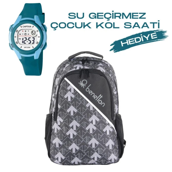 Çocuk Kol Saati Hediyeli Benetton Büyük Kapasiteli Çocuk Okul Çantası B.NT.037039 ürün görseli 1