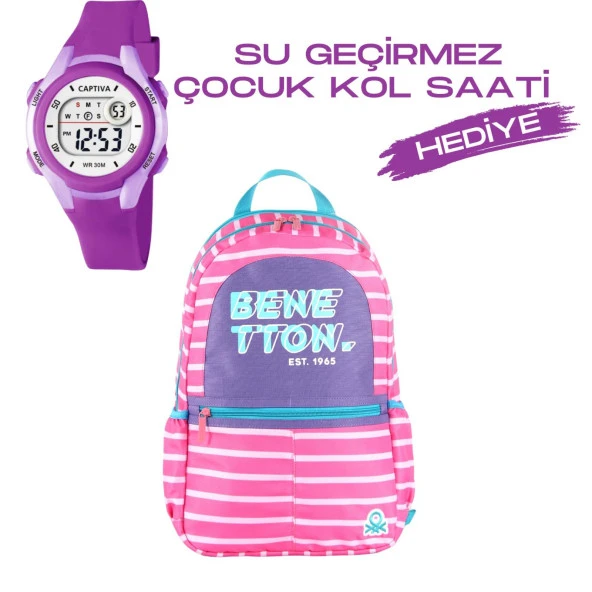 Çocuk Kol Saati Hediyeli Benetton Büyük Kapasiteli Çocuk Okul Çantası B.NT.03752 ürün görseli 1