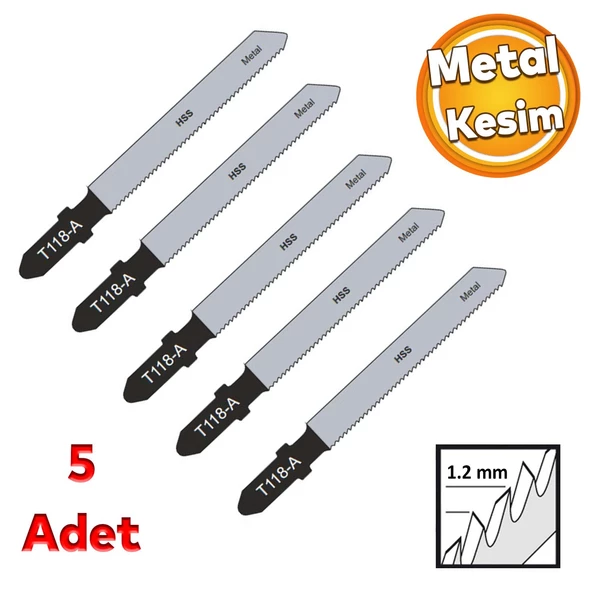 Metal Çelik Demir Kesim Dekupaj Testere Bıçağı Yedek 8 cm Metal Bıçak T118A Kesme 5 Adet Set ürün görseli 1