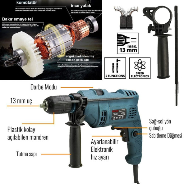 Elektrikli 13mm Darbeli Matkap  EEA214 (B) - Resim 3
