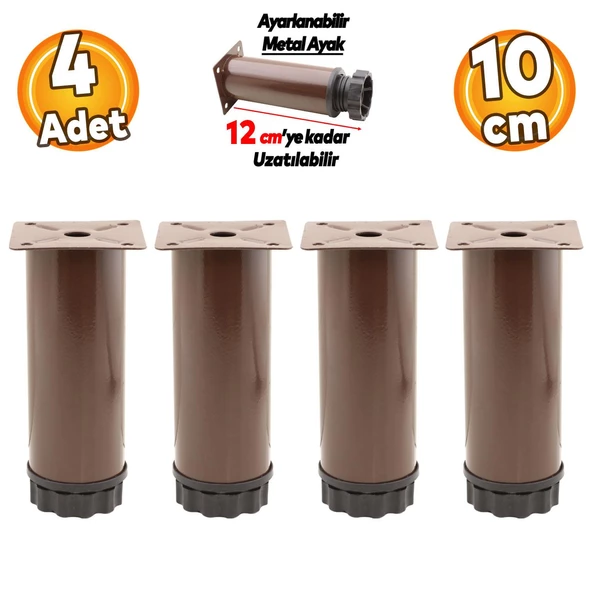 Ayarlanabilir Dolap Mobilya Kanepe Baza Koltuk Metal Destek Yükseltici Ayağı 10 cm Kahve Ayakları 4 Adet ürün görseli 1