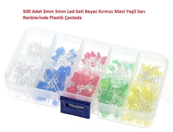 500 Adet 3mm 5mm Led Seti Beyaz Kırmızı Mavi Yeşil Sarı Renklerinde Plastik Çantada ürün görseli 1