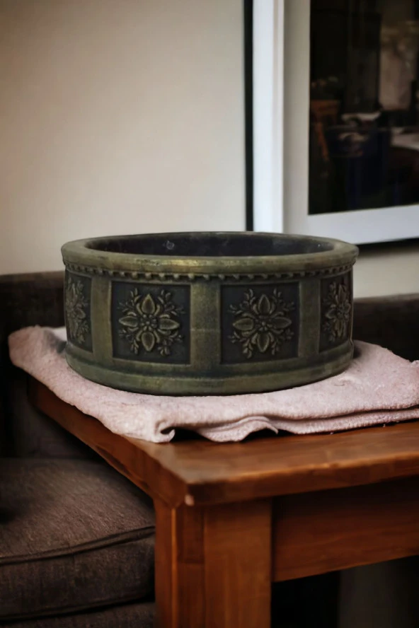Çiçek Desenli Beton Bonsai ve aranjman Saksısı -+30 cm 01u ürün görseli 1