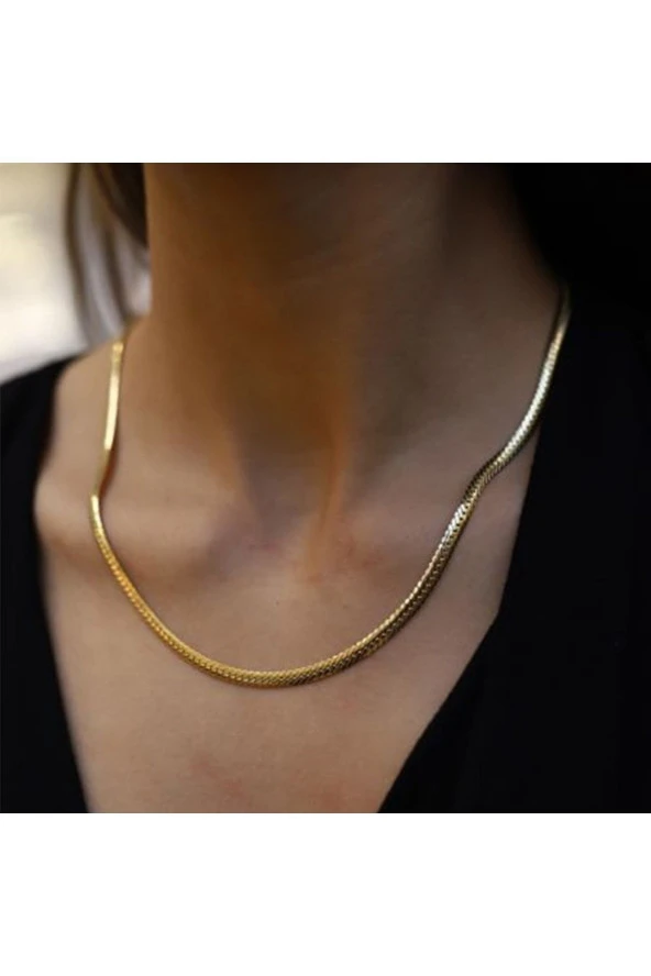 Gold Renk Balık Sırtı Çelik Kolye - Resim 3
