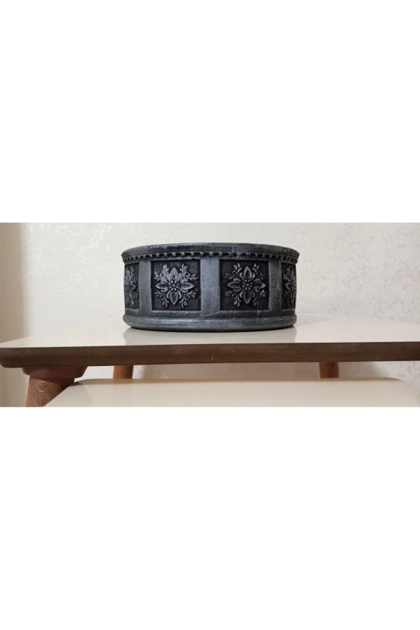 Beton Bonsai saksısı yuvarlak gri eskitme ürün görseli 1