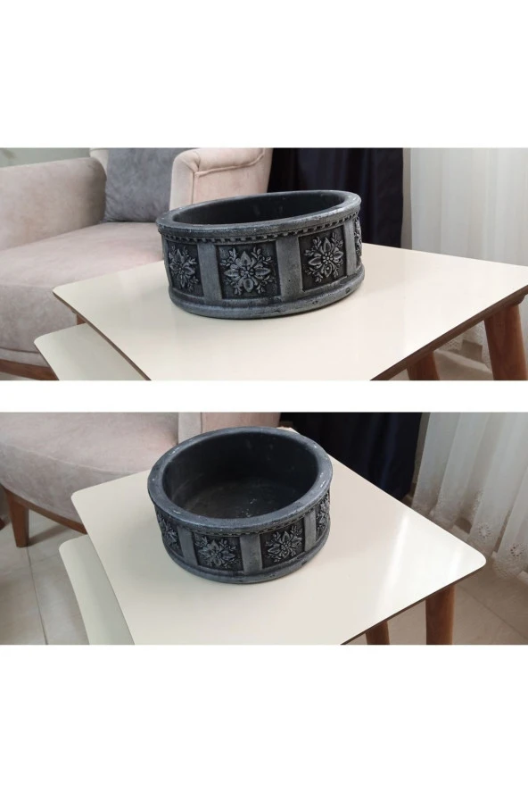 2 Adet Beton Aranjman ve Bonsai Saksısı Çiçek Desen Ağız Çap 20-30 cm çap Antrasit Gold ürün görseli 1
