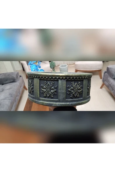 Büyük Retro Saksı Ağız Çapı 25-30 cm Antrasit Gold ürün görseli 1