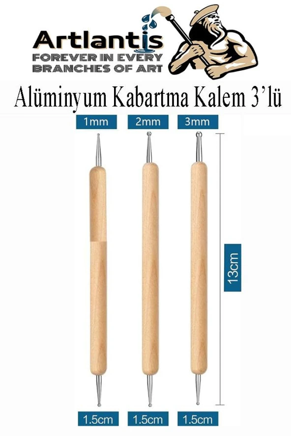 Ahşap Alüminyum Kabartma Kalemi 3 lü 1 Paket Aliminyum Folyo Kabartma Çift Uçlu İzleme Noktalama Kalemi Gravür ürün görseli 1