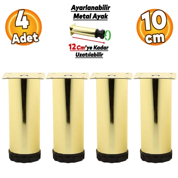 Ayarlanabilir Dolap Mobilya Kanepe Baza Koltuk Metal Destek Yükseltici Ayağı 10 cm Gold Ayakları 4 Adet ürün görseli 1