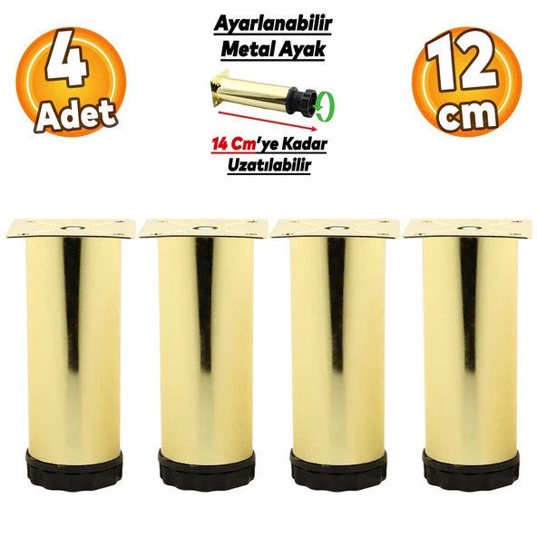 Ayarlanabilir Mobilya Kanepe Baza Koltuk Metal Destek Yükseltici Ayağı 12 cm Gold Ayakları 4 Adet ürün görseli 1