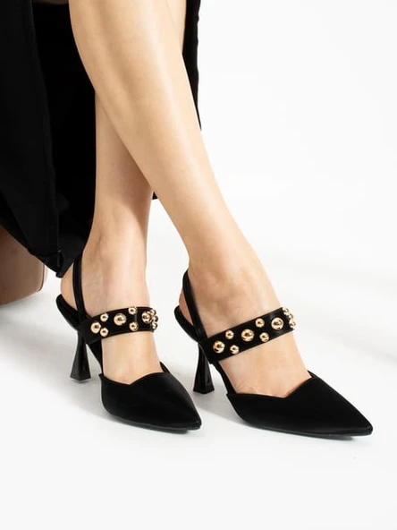 Feles Zımba Detaylı Topuklu Arkası Açık Kadın Stiletto Ayakkabı ürün görseli 1