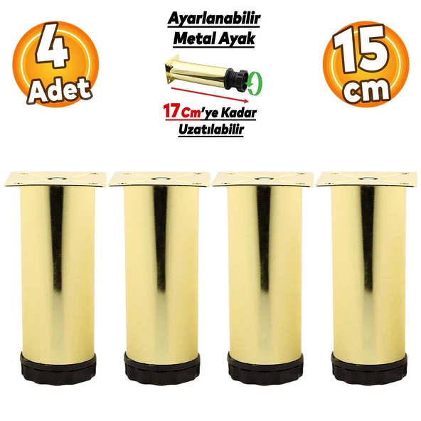 Ayarlanabilir Mobilya Kanepe Baza Koltuk Metal Destek Yükseltici Ayağı 15 cm Gold Ayakları 4 Adet ürün görseli 1