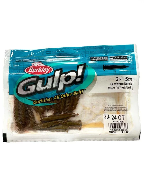 Berkley Gulp Saltwater Sandworm 5Cm Lrf Silikon Yem Motor Oil Red Fleck ürün görseli 1